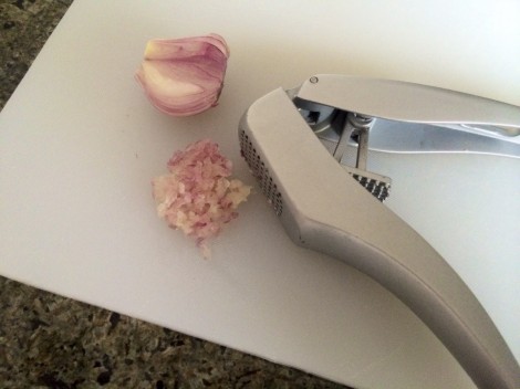 Shallots minced in the garlic press.