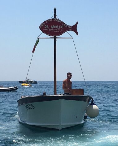 Da Adolfo Ristorante boat from A Teenager's Guide to Positano on FoodieGoesHealthy.com