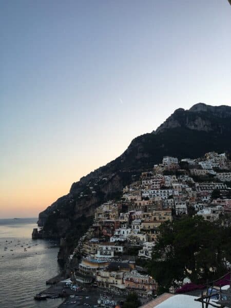 Positano at Sunset from A Teenager's Guide to Positano on FoodieGoesHealthy.com