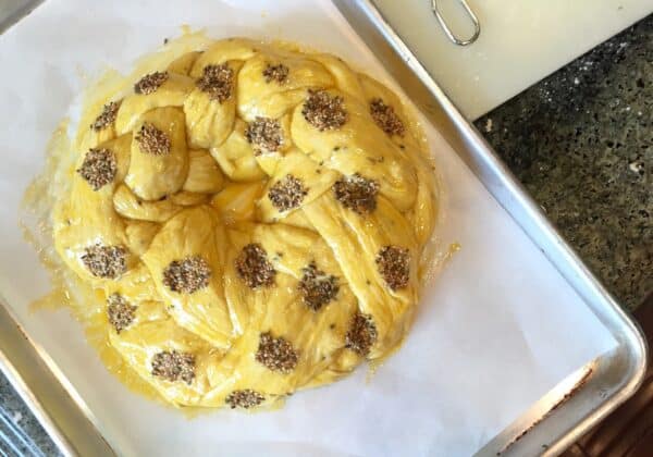 Rosh Hashanah anise seed challah ready for the oven. No rise and no knead! | FoodieGoesHealthy.com