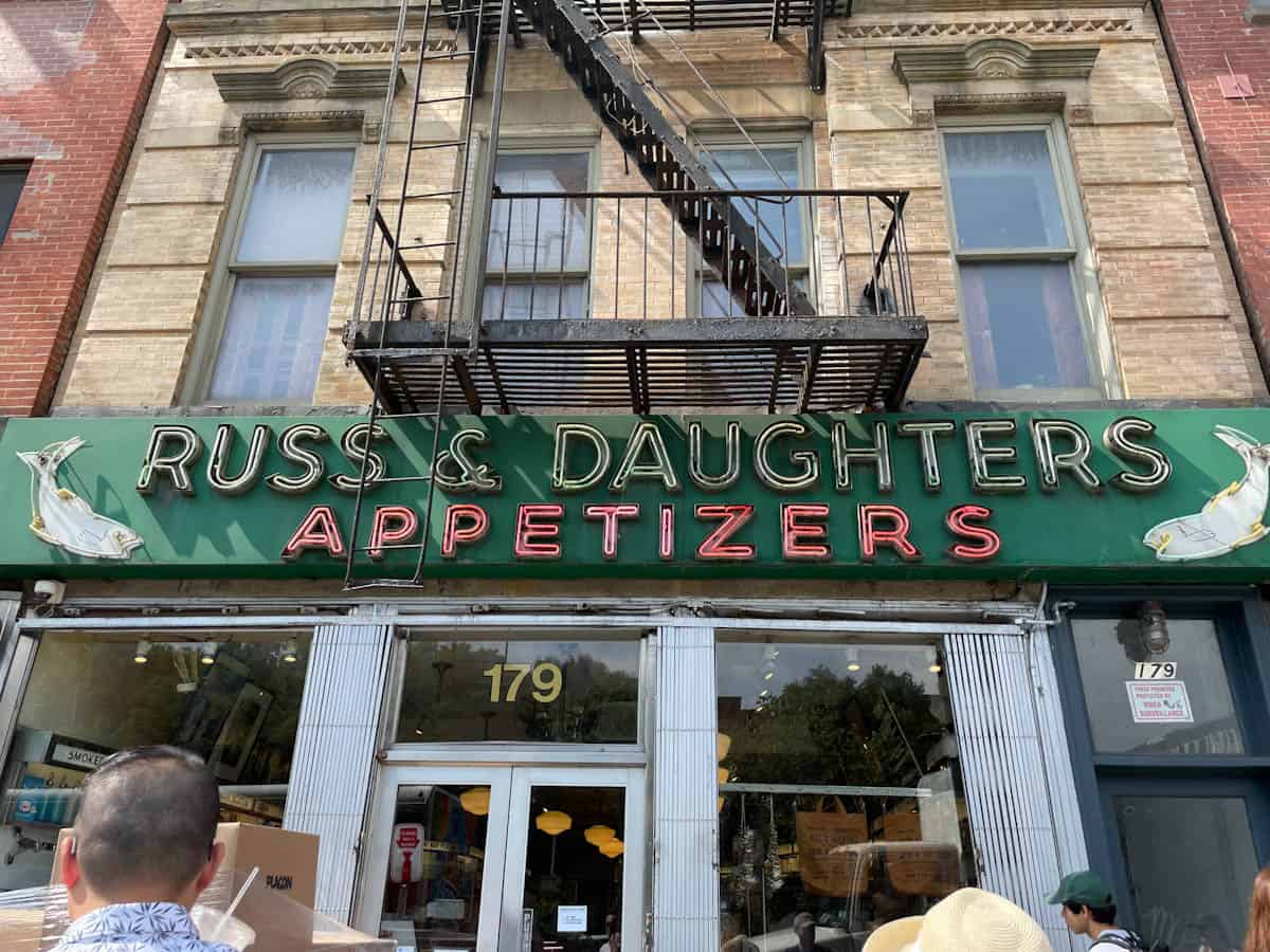 Russ & Daughters Appetizers sign in New York City.