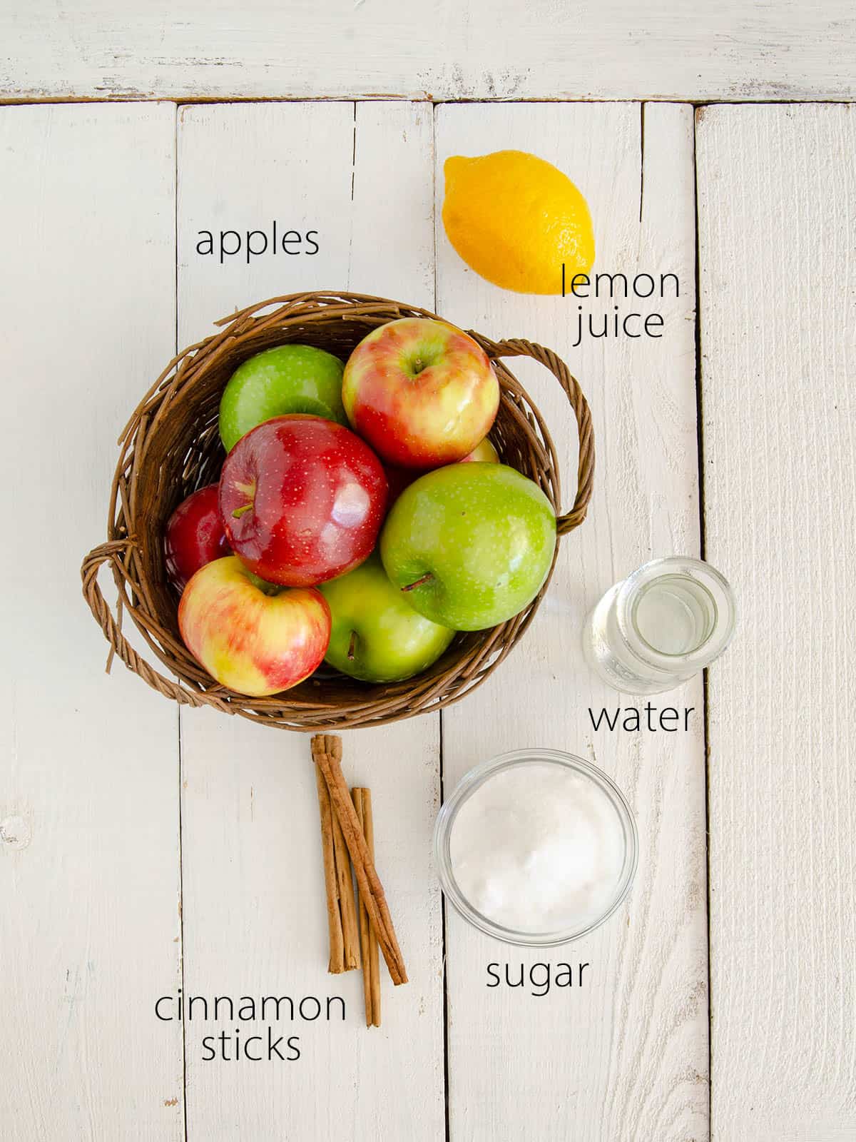 Ingredients needed to make applesauce.