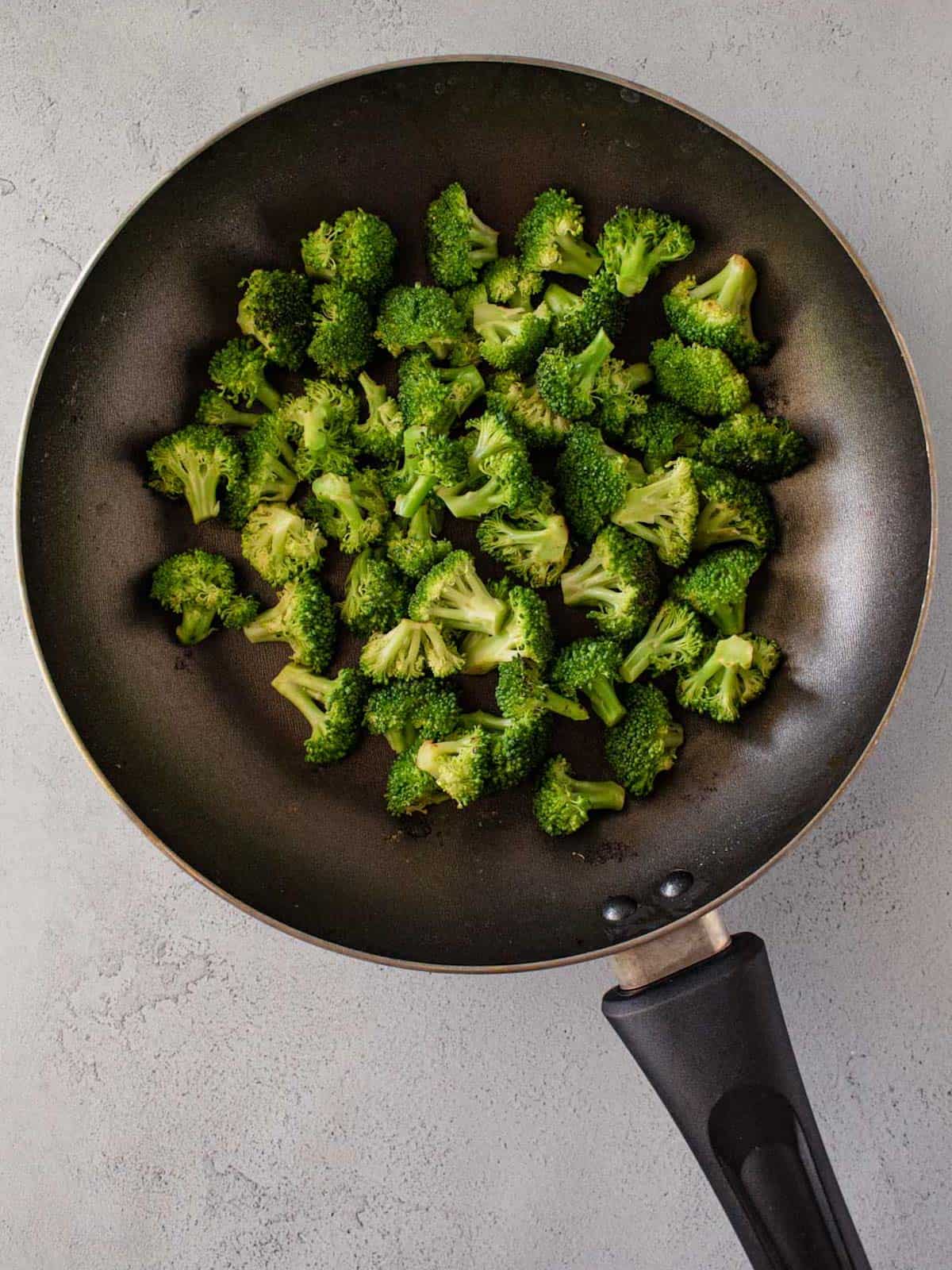 Broccoli in a skillet.