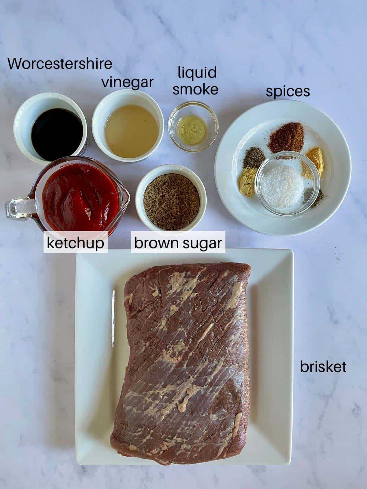Ingredients needed to make BBQ beef brisket.