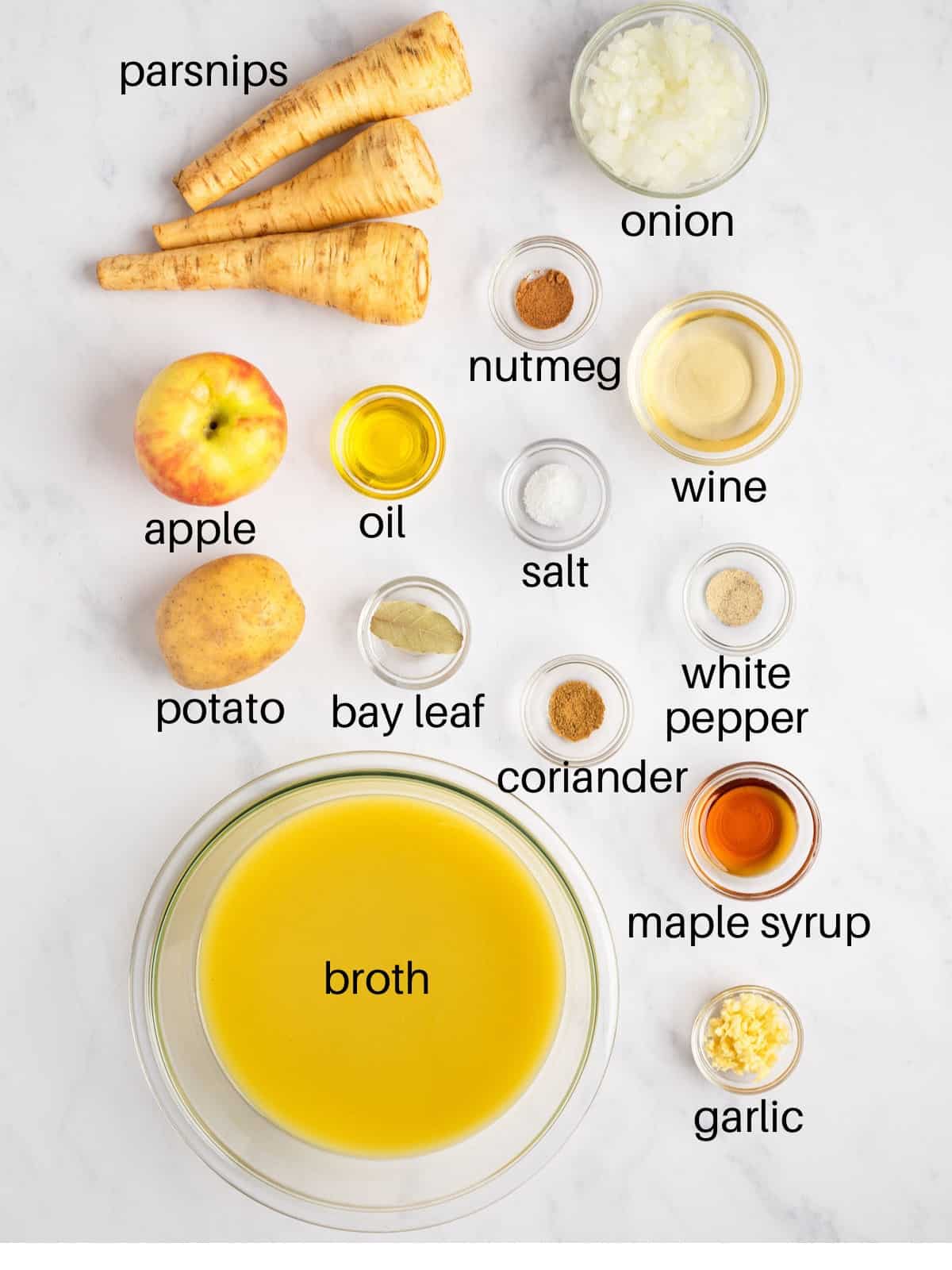 Ingredients needed to make apple and parsnip soup.