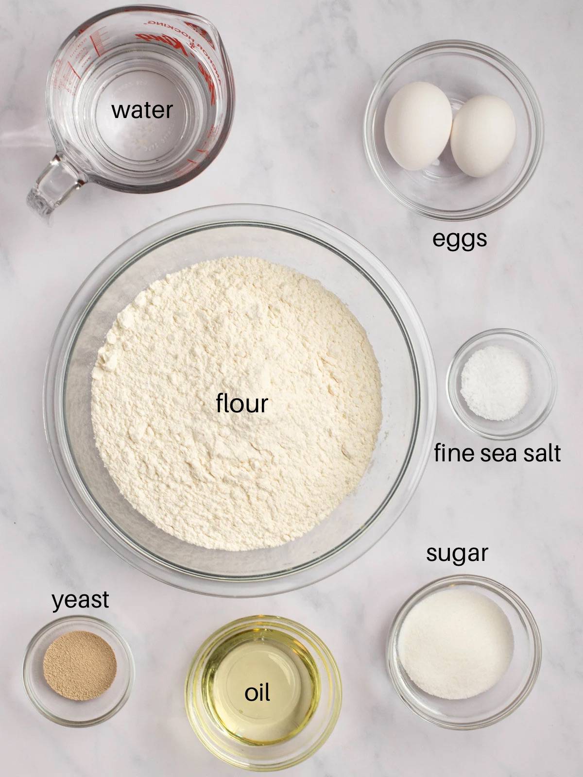 Ingredients needed to make challah dough.