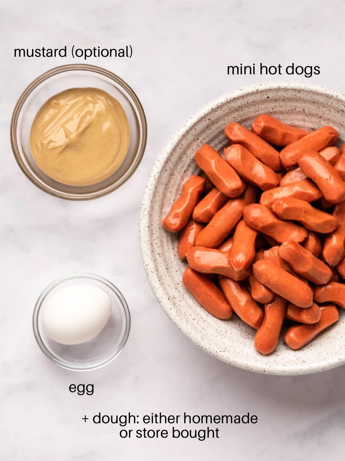 Ingredients needed to make mini hot dogs.