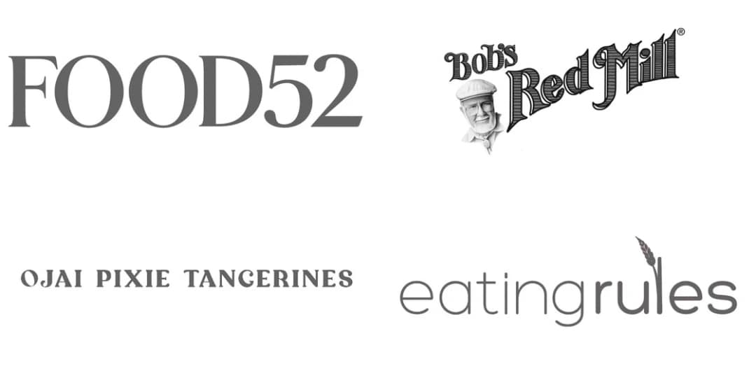 Logos from Food52, Bob's Red Mills, Ojai Pixie Tangerines, Eating Rules.