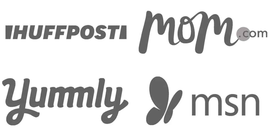 Logos from Huff Post, Mom dot com, Yummly, MSN.