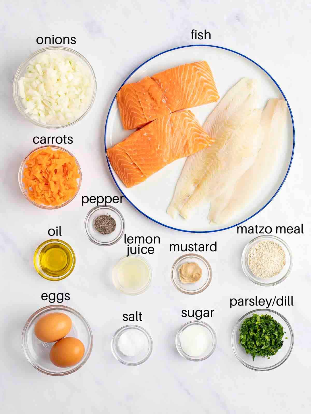 Ingredients to make gefilte fish.