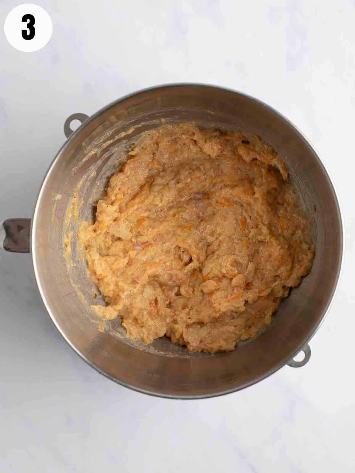 Blending gefilte fish ingredients.
