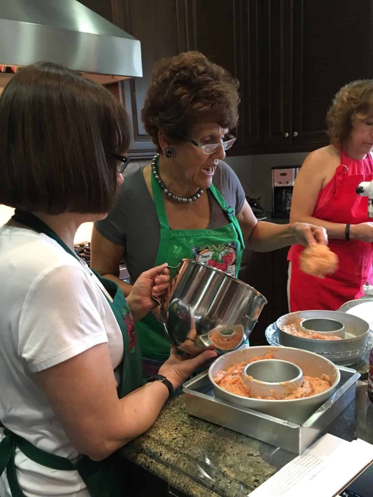 Joan Nathan, Dana Shrager, and Beth Lee making homemade Gefilte fish.