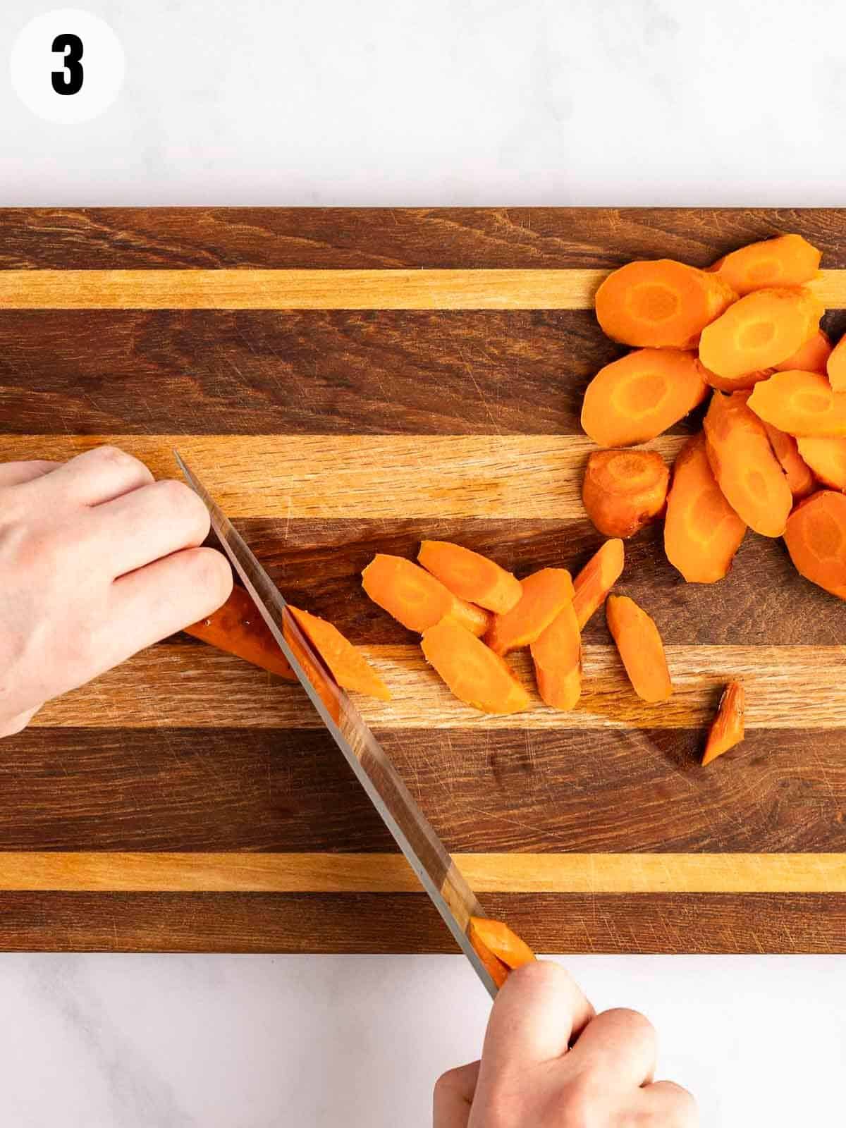 Chopping carts on a wooden cutting board.