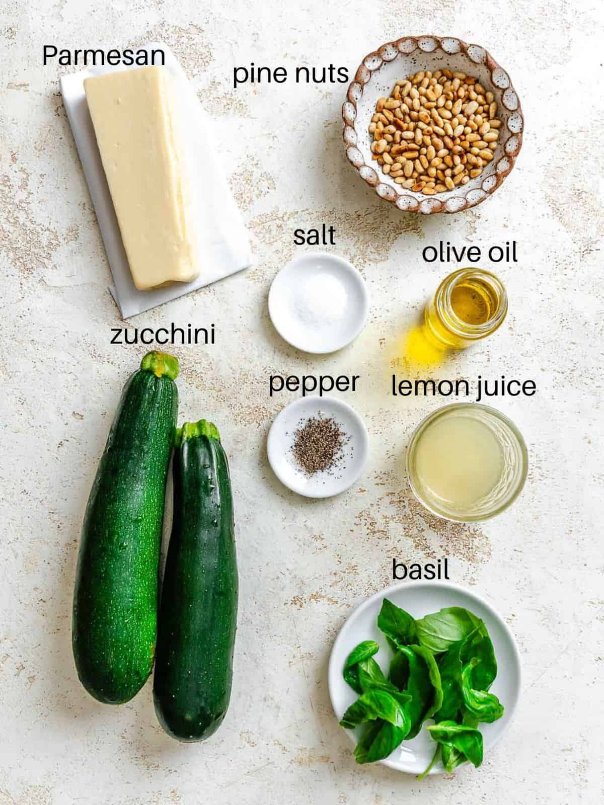 Ingredients to make zucchini ribbon salad.