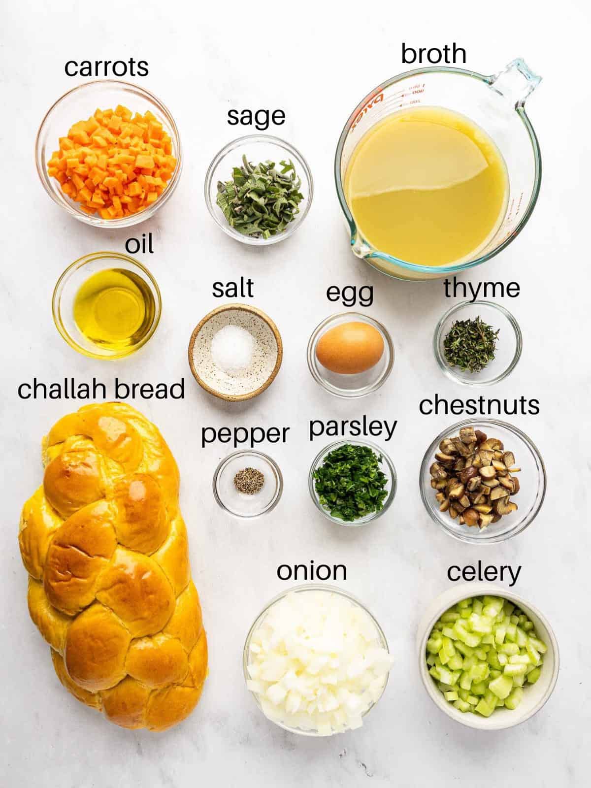 Ingredients to make challah chestnut stuffing.