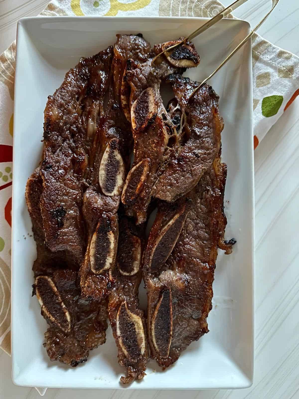 Korean short ribs with nicely caramelized exterior from bbqing.